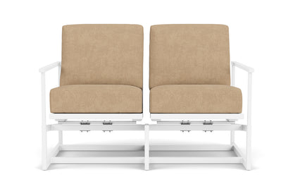 Lloyd Flanders Summit Spring Rocker Loveseat in Matte White with Hayden Sand fabric