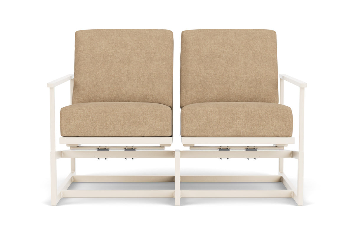 Lloyd Flanders Summit Spring Rocker Loveseat in Ivory with Hayden Sand fabric