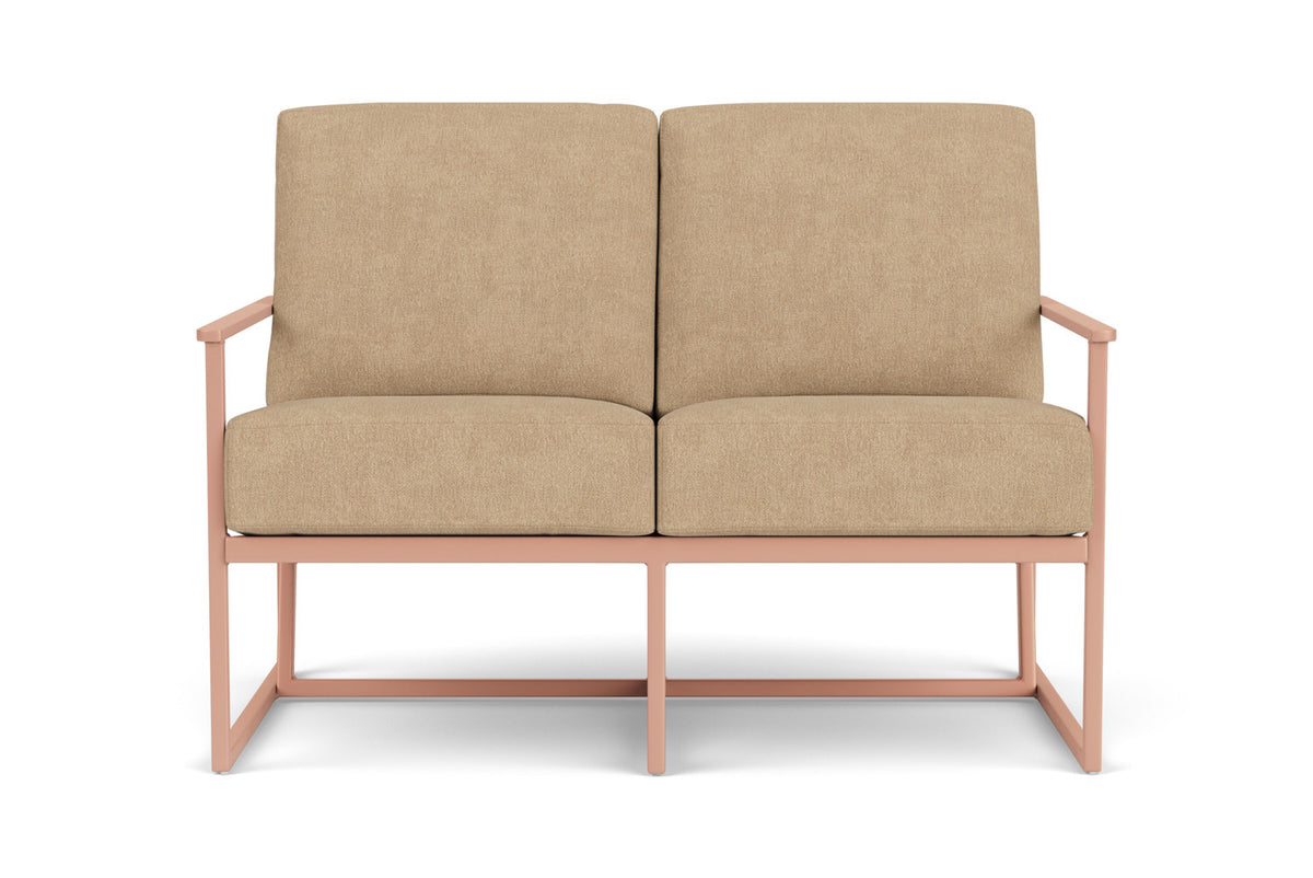 Lloyd Flanders Summit Loveseat in Rosewood with Hayden Sand fabric