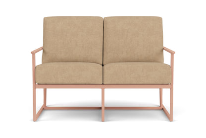 Lloyd Flanders Summit Loveseat in Rosewood with Hayden Sand fabric