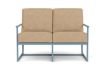 Lloyd Flanders Summit Loveseat in Stillwater with Hayden Sand fabric