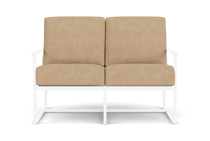 Lloyd Flanders Summit Conversation Set in White with Hayden Sand fabric