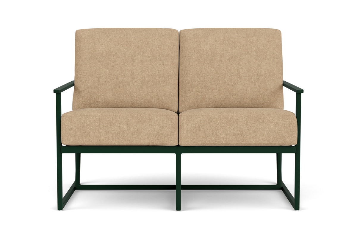 Lloyd Flanders Summit Conversation Set in Woodland with Hayden Sand fabric