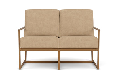 Lloyd Flanders Summit Loveseat in Hickory with Hayden Sand fabric
