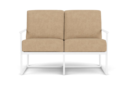 Lloyd Flanders Summit Loveseat in Matte White with Hayden Sand fabric