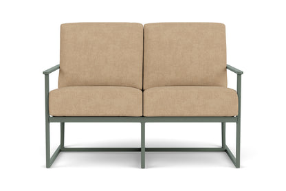 Lloyd Flanders Summit Loveseat in Spruce with Hayden Sand fabric