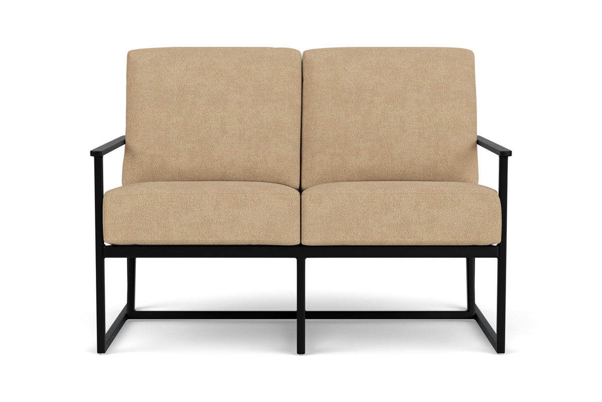 Lloyd Flanders Summit Conversation Set in Ebony with Hayden Sand fabric
