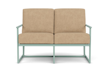 Lloyd Flanders Summit Conversation Set in Sea Glass with Hayden Sand fabric