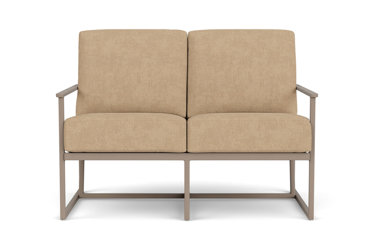 Lloyd Flanders Summit Loveseat in French Beige with Hayden Sand fabric