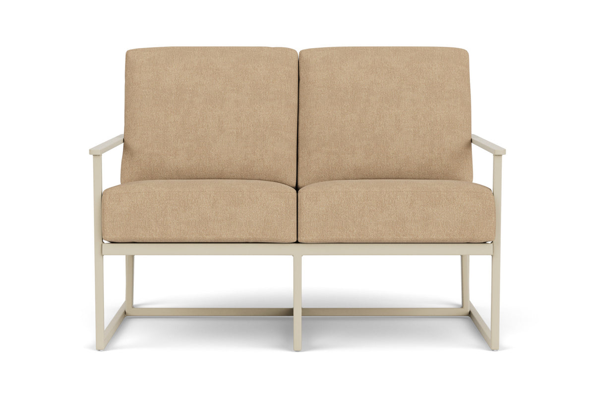 Lloyd Flanders Summit Loveseat in Linen with Hayden Sand fabric