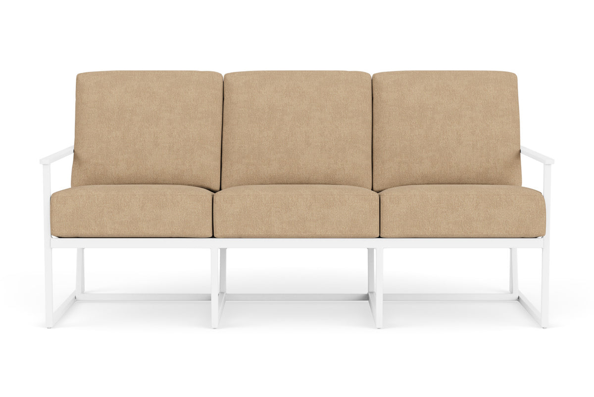 Lloyd Flanders Summit Sofa in Matte White with Hayden Sand fabric
