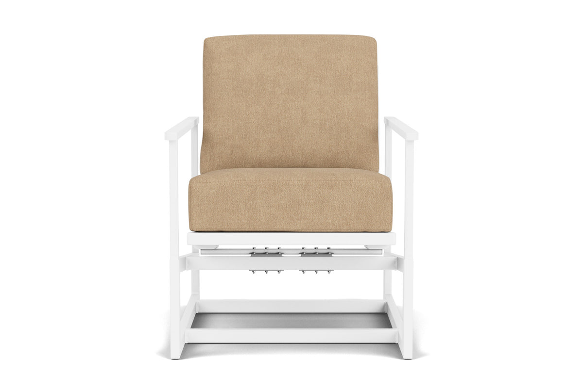 Lloyd Flanders Summit Spring Rocker in Matte White with Hayden Sand fabric