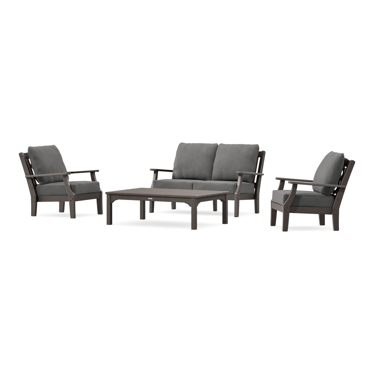POLYWOOD Chinoiserie 4-Piece Deep Seating Set with Loveseat in Vintage Coffee