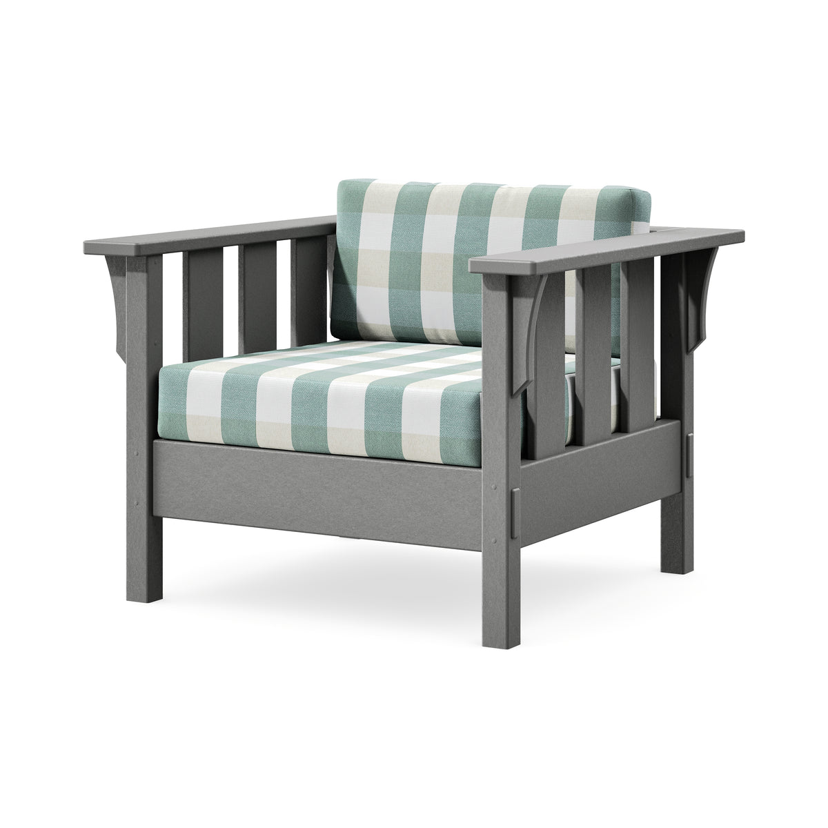 POLYWOOD Acadia Deep Seating Chair in Slate Grey / Buffalo Plaid Glacier Spa