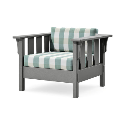 POLYWOOD Acadia Deep Seating Chair in Slate Grey / Buffalo Plaid Glacier Spa