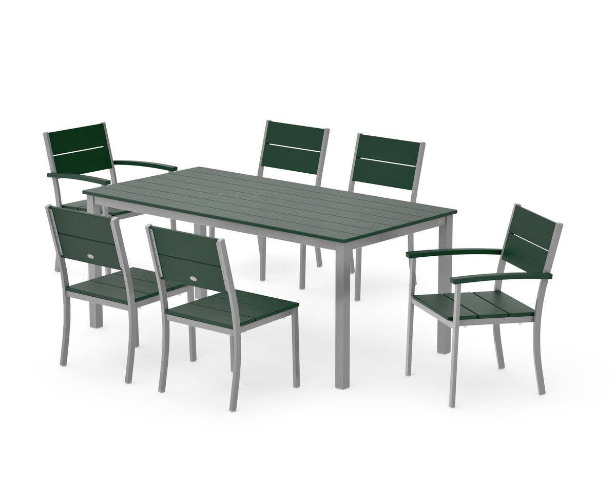 POLYWOOD Main Street 7-Piece Dining Set with Main Street 36" x 72" Dining Table in Silver / Green
