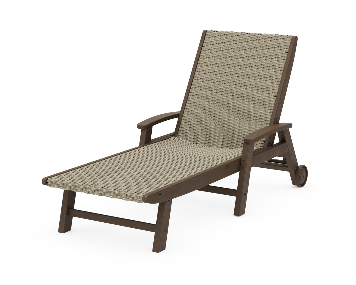 POLYWOOD Coastal Woven Chaise with Arms and Wheels in Kona / Dune Grass