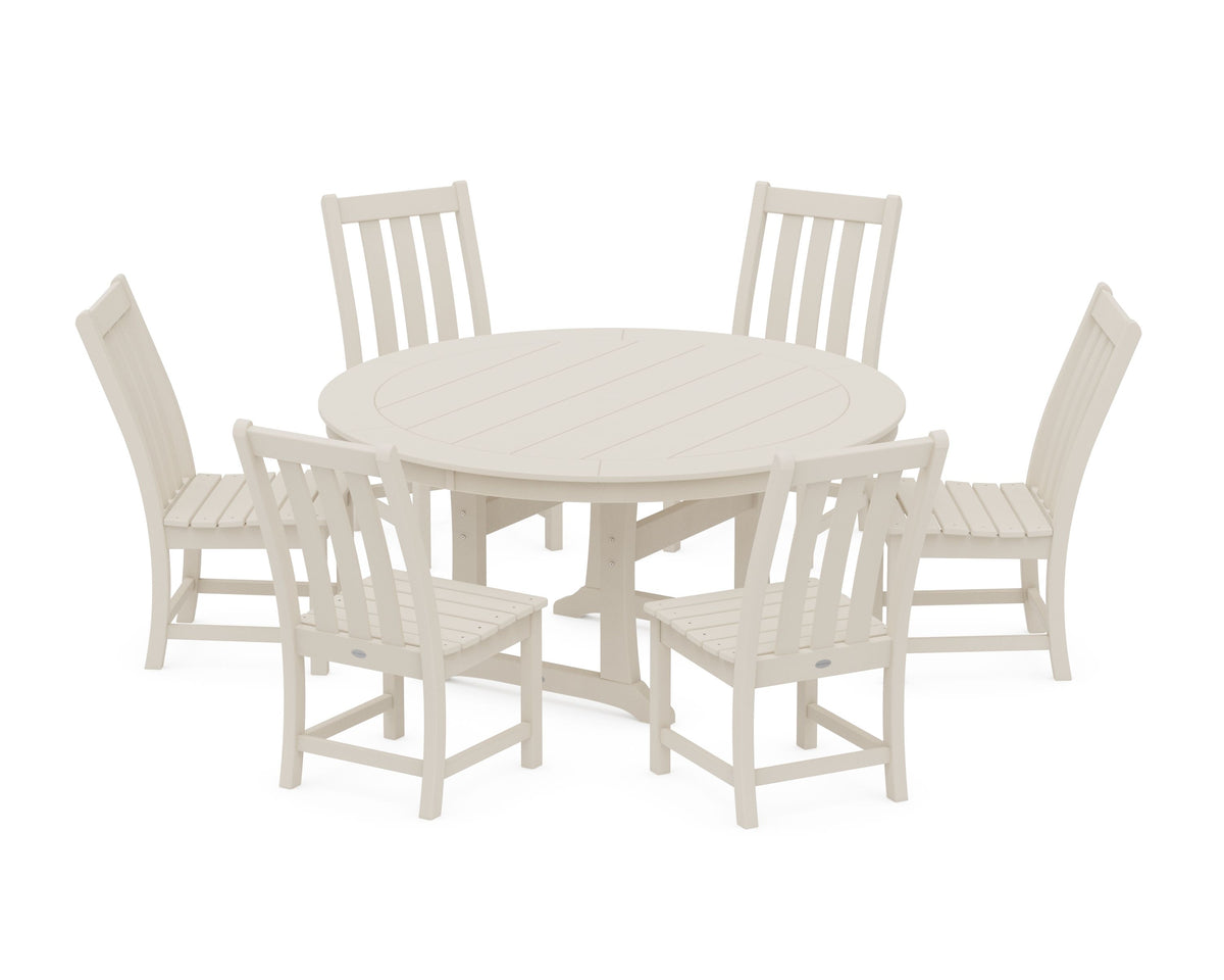 POLYWOOD Vineyard 7-Piece Side Chair Round Dining Set in Sand