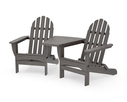 POLYWOOD Classic 3-Piece Folding Adirondack Set With Connecting Table in Driftwood