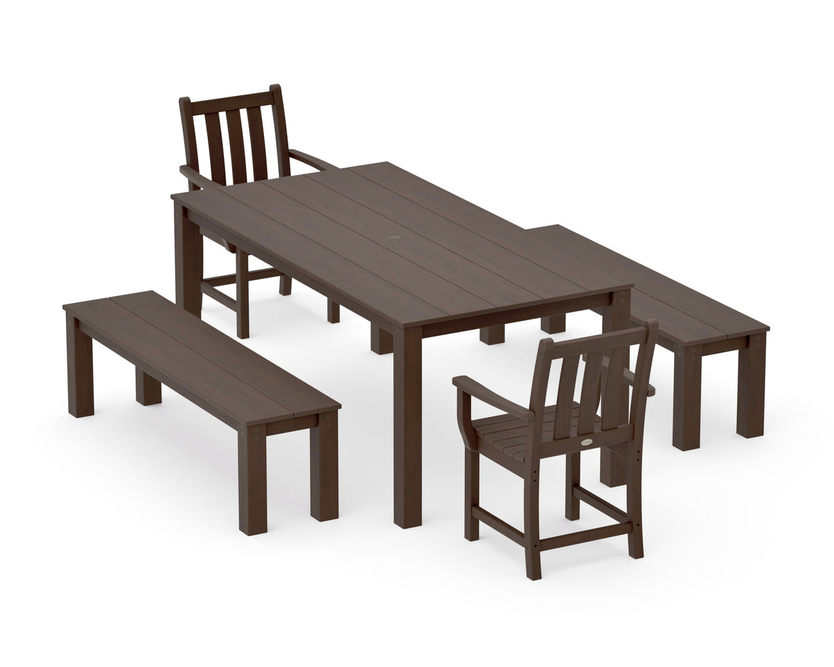POLYWOOD Traditional Garden 5-Piece Parsons Dining Set with Benches in Kona