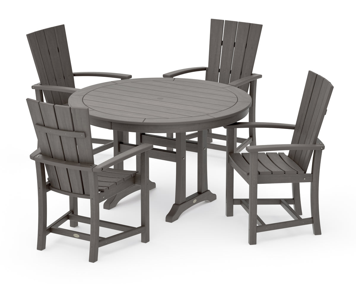 POLYWOOD Quattro 5-Piece Round Dining Set with Trestle Legs in Driftwood