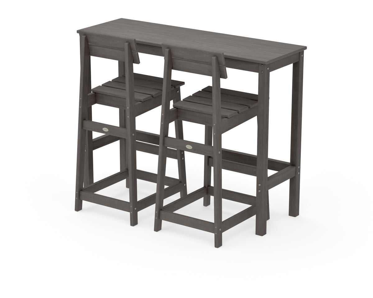 POLYWOOD Modern Studio Plaza Bar Chair 3-Piece Balcony Set in Driftwood