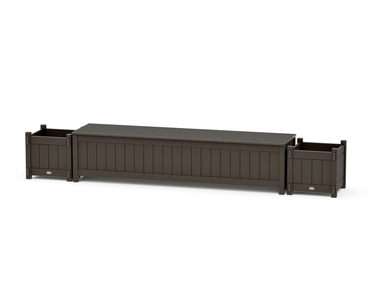 POLYWOOD 72" Vineyard Straight Planter Storage Bench Set in Vintage Coffee