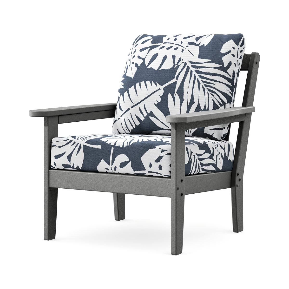 POLYWOOD Cottage Deep Seating Chair in Slate Grey / Leaf Marine Indigo