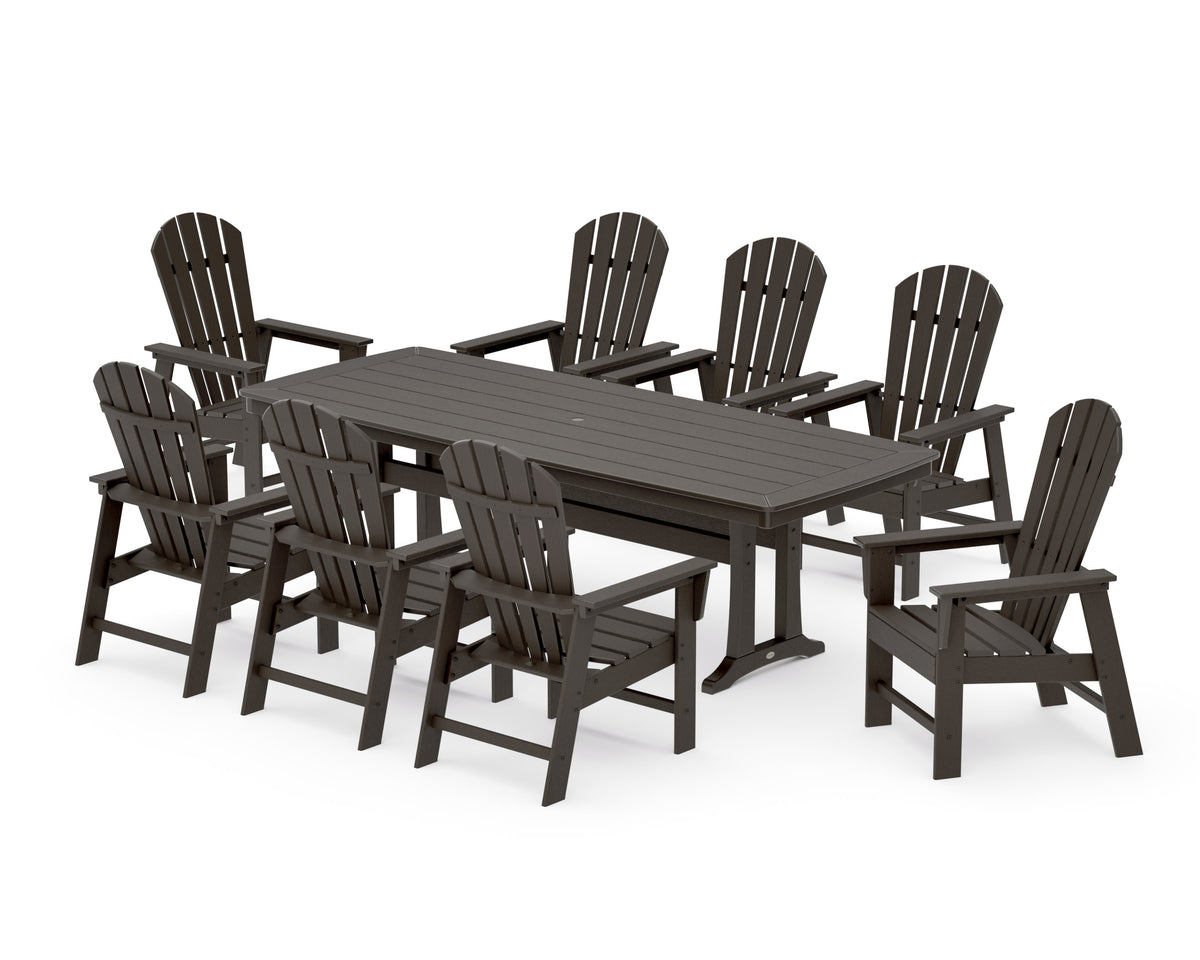 POLYWOOD South Beach 9-Piece Dining Set with Trestle Legs in Vintage Coffee