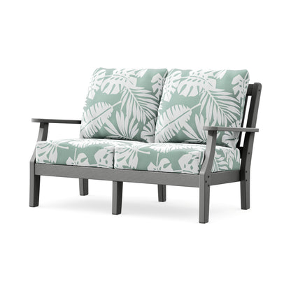 POLYWOOD Chinoiserie Deep Seating Loveseat in Slate Grey / Leaf Glacier Spa