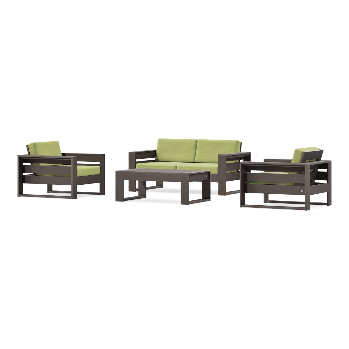 POLYWOOD PW Designer Series Latitude 4-Piece Lounge Loveseat Set in Vintage Coffee / Chartreuse Boucle