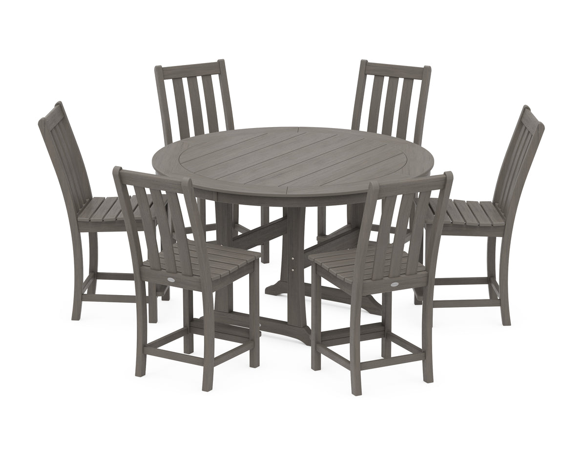 POLYWOOD Vineyard 7-Piece Side Chair Round Counter Set in Driftwood