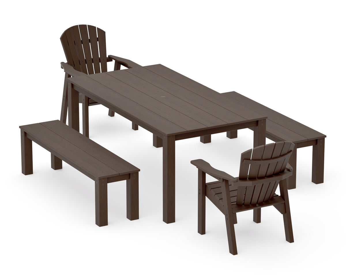 POLYWOOD Seashell 5-Piece Parsons Dining Set with Benches in Kona