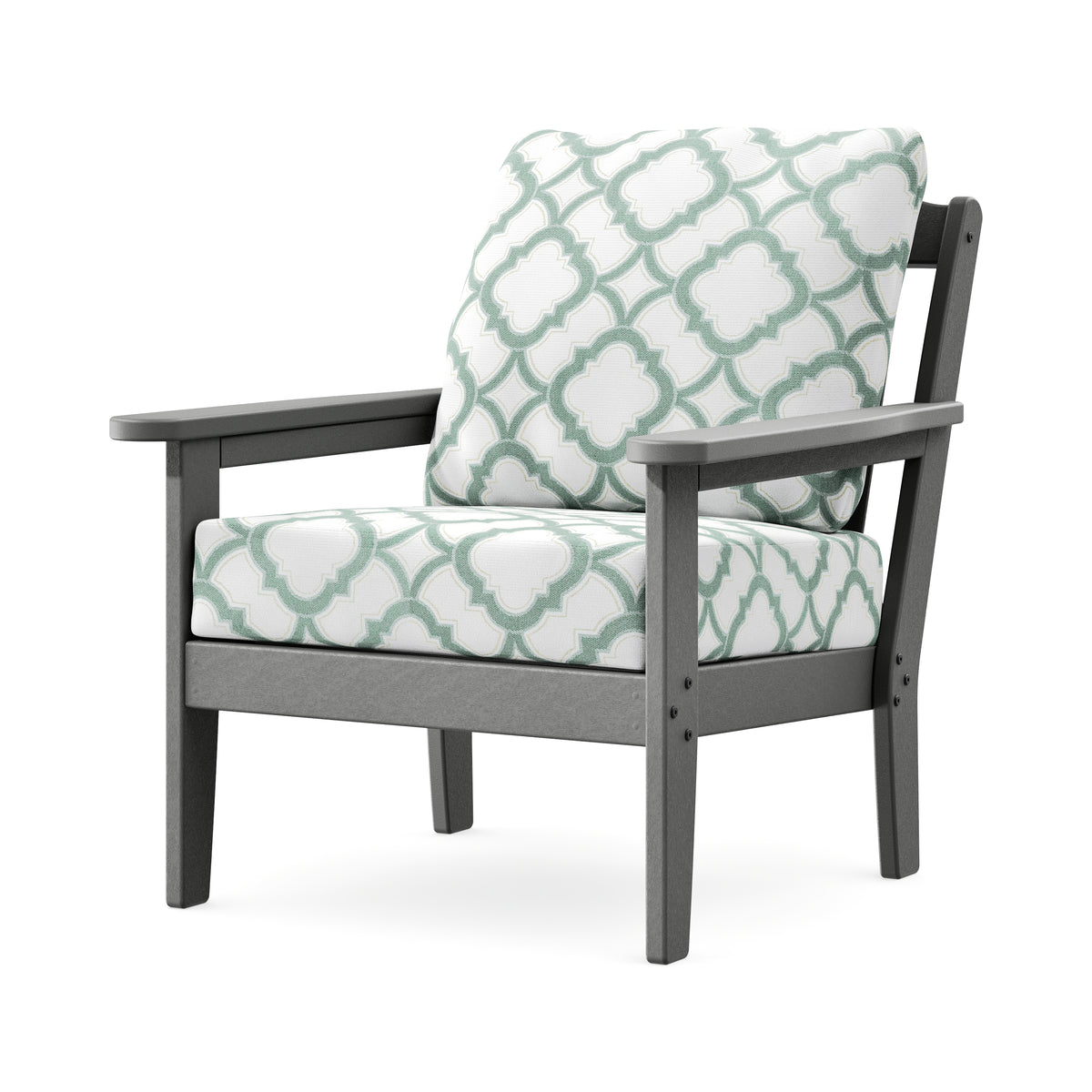 POLYWOOD Cottage Deep Seating Chair in Slate Grey / Trellis Glacier Spa