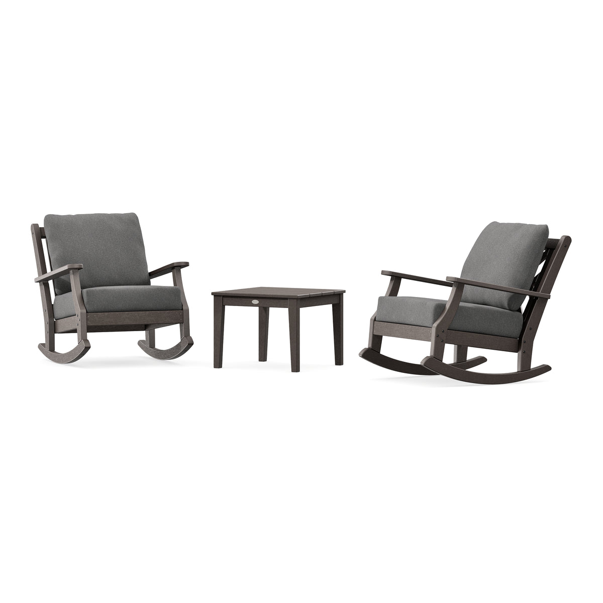 POLYWOOD Country Living Wovendale 3-Piece Deep Seating Rocker Set in Vintage Coffee