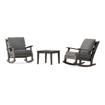 POLYWOOD Country Living Wovendale 3-Piece Deep Seating Rocker Set in Vintage Coffee