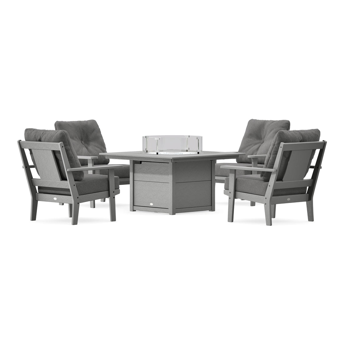POLYWOOD Prairie 5-Piece Deep Seating Set with Fire Pit Table in Slate Grey