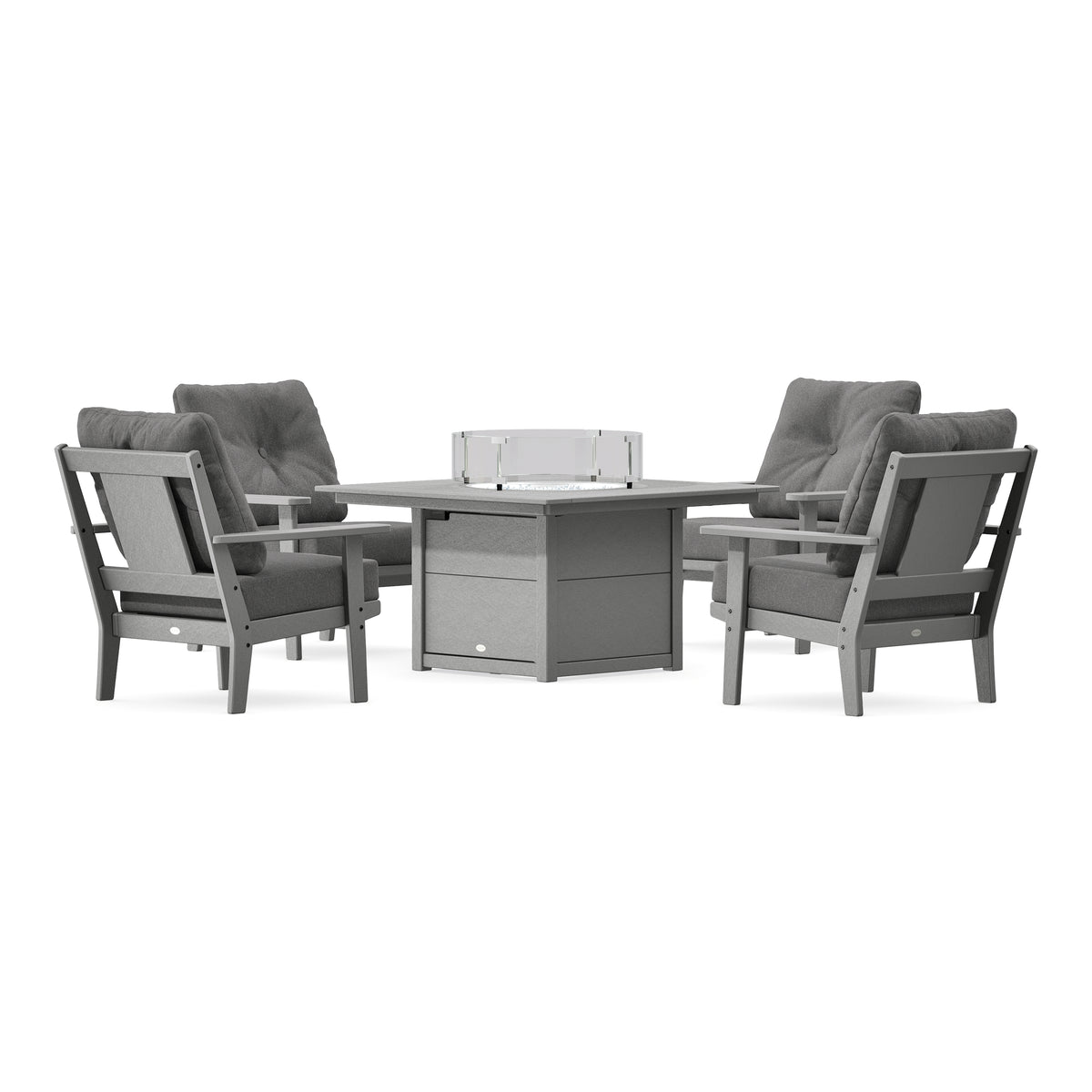 POLYWOOD Prairie 5-Piece Deep Seating Set with Fire Pit Table in Slate Grey