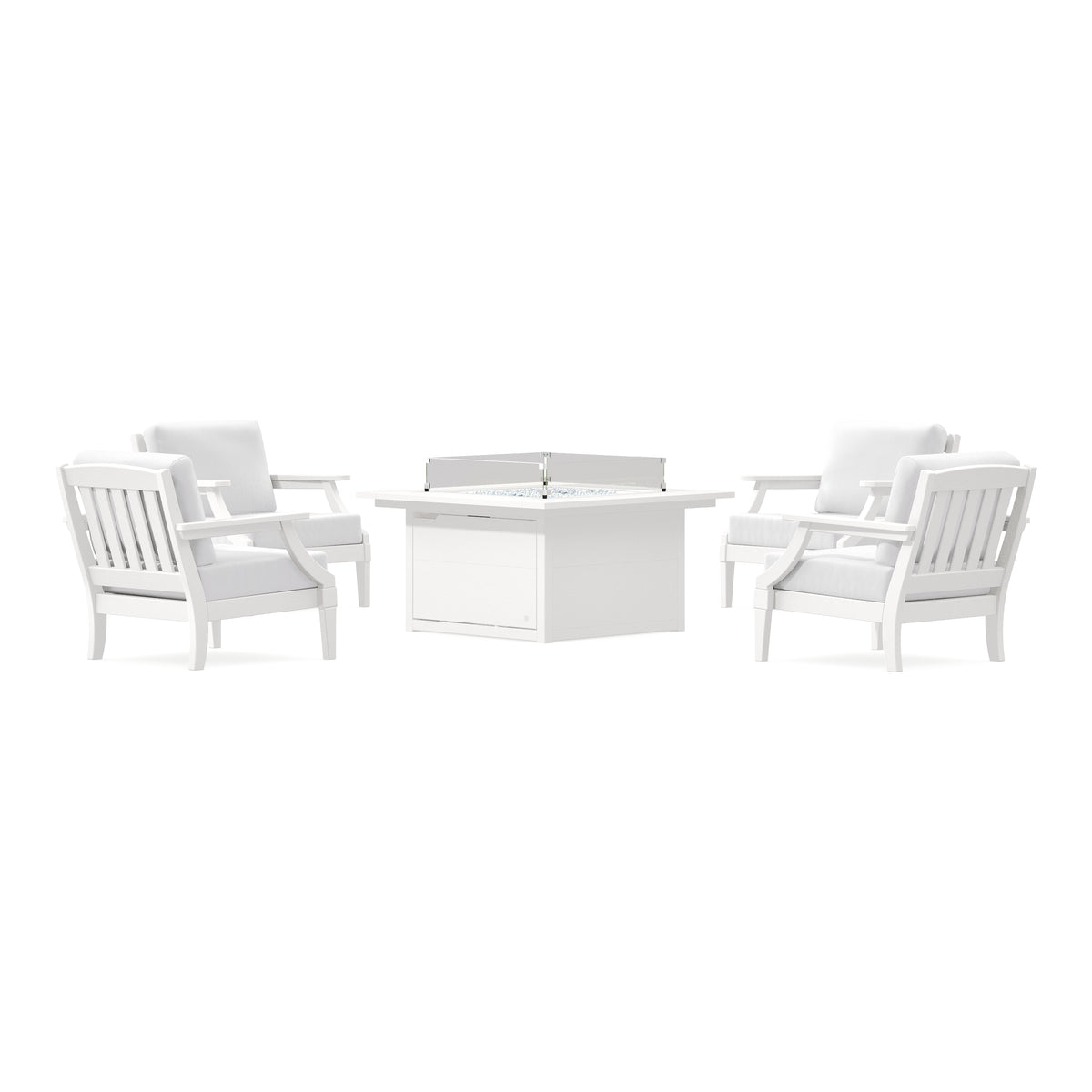 POLYWOOD PW Designer Series Estate 5-Piece Lounge Fire Table Set in Vintage White / Natural