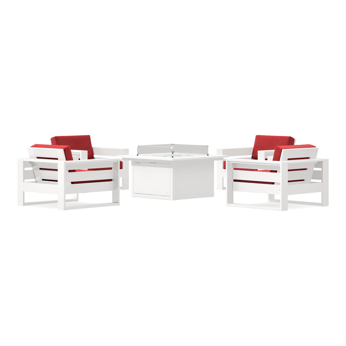 POLYWOOD PW Designer Series Latitude 5-Piece Lounge Fire Table Set in Vintage White / Crimson Linen