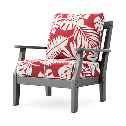 POLYWOOD Chinoiserie Deep Seating Chair in Slate Grey / Leaf Crimson