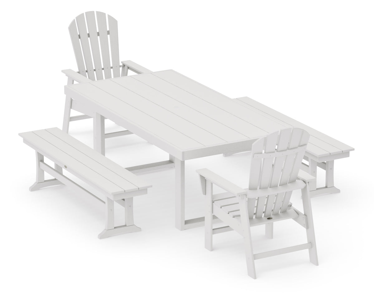 POLYWOOD South Beach 5-Piece Dining Set with Benches - 39" x 78" Table in Vintage White