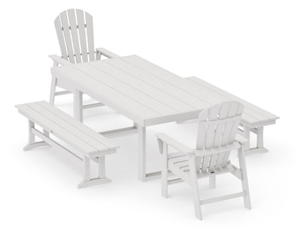POLYWOOD South Beach 5-Piece Dining Set with Benches - 39" x 78" Table in Vintage White