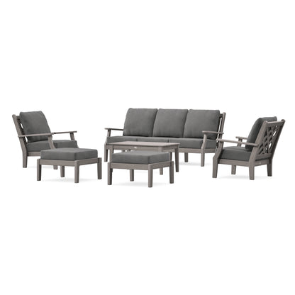 POLYWOOD Country Living Wovendale 6-Piece Lounge Sofa Set in Driftwood