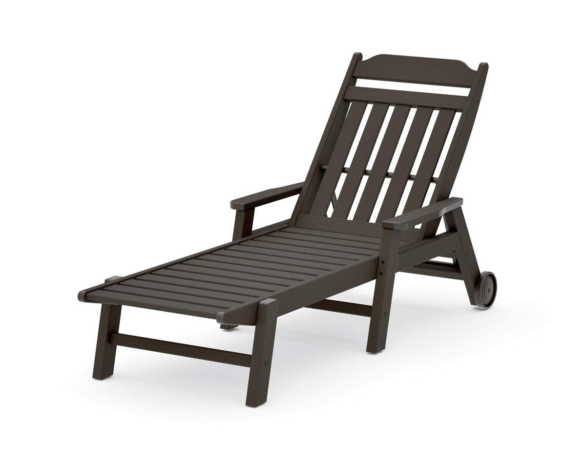 POLYWOOD Cottage Chaise with Arms and Wheels in Vintage Coffee