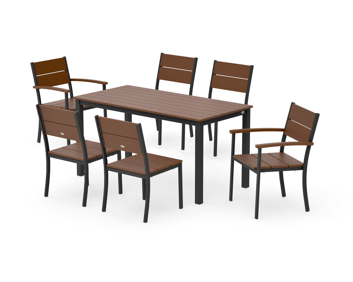 POLYWOOD Main Street 7-Piece Dining Set with Main Street 30 x 60 Dining Table in Black / Teak