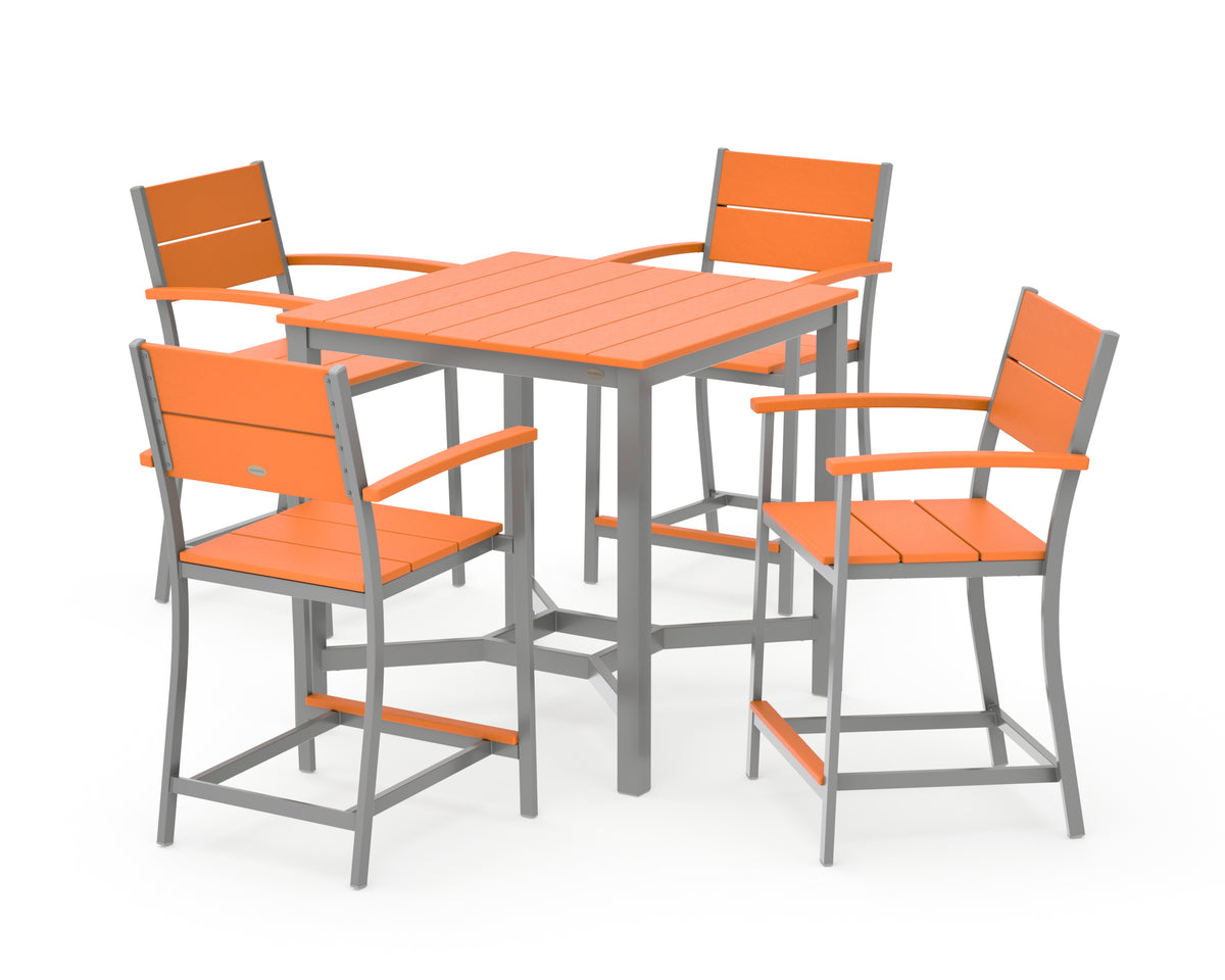 POLYWOOD Main Street 5-Piece Counter Set in Silver / Tangerine