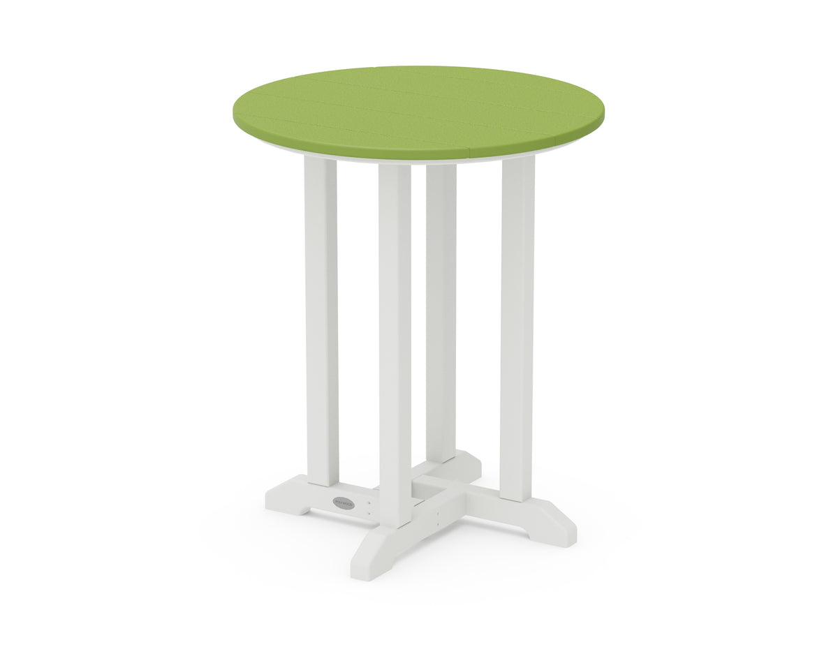 POLYWOOD Contempo 24" Round Dining Table in White / Lime