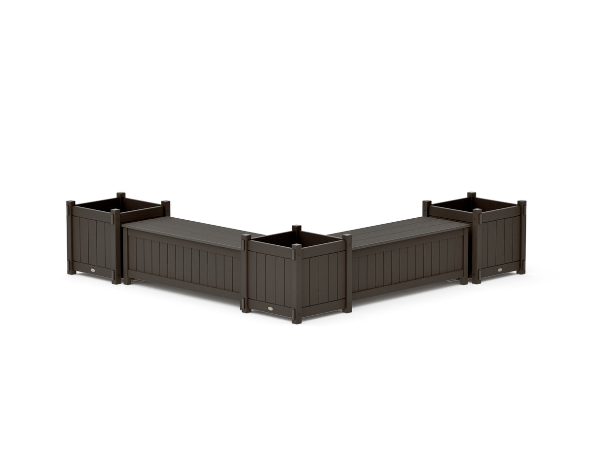 POLYWOOD 48" Vineyard L-Shaped Planter Storage Bench Corner Set - Large in Vintage Coffee