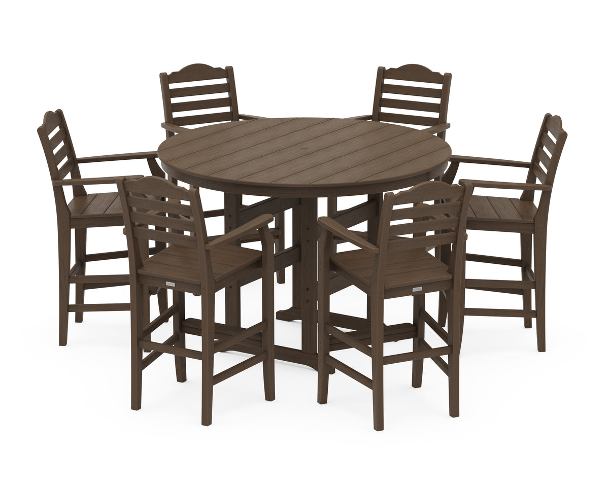 POLYWOOD Savannah 7-Piece Arm Chair Round Farmhouse Bar Set in Kona